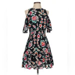 Tanya Taylor Black Floral Cold-Shoulder Mini Dress